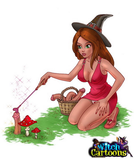 Redheaded witch in a forest - masturbation with a mushroom